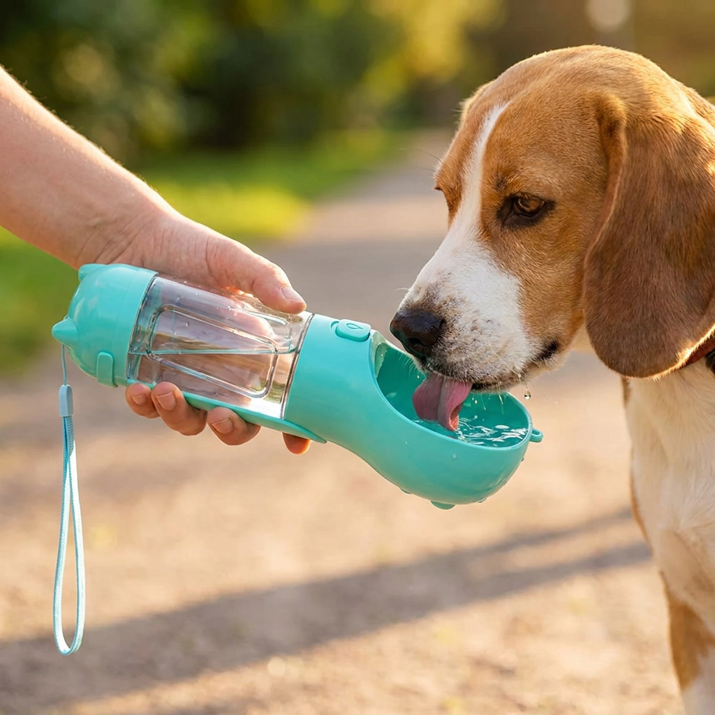 Borraccia 3 in 1 da Viaggio per Cani 300 ml, Acqua Sempre Pronta in Passeggiata